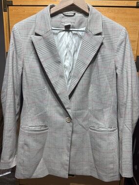 H&M Gray Glen Plaid Blazer with Pink Windowpane